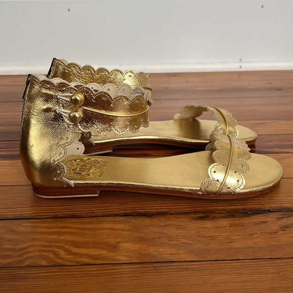 ELF Midsummer Gold Leather Sandals with Hand Cut Detailing - Picture 5 of 13